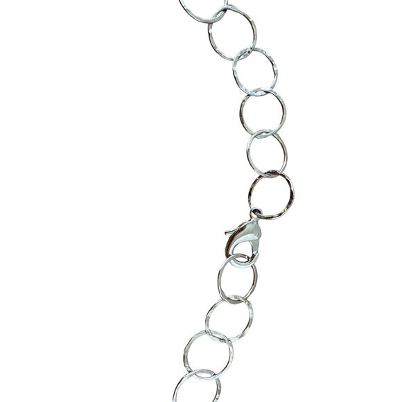 Handmade Modernist Dimensional Silver Circle Link Necklace - Picture 4 of 7
